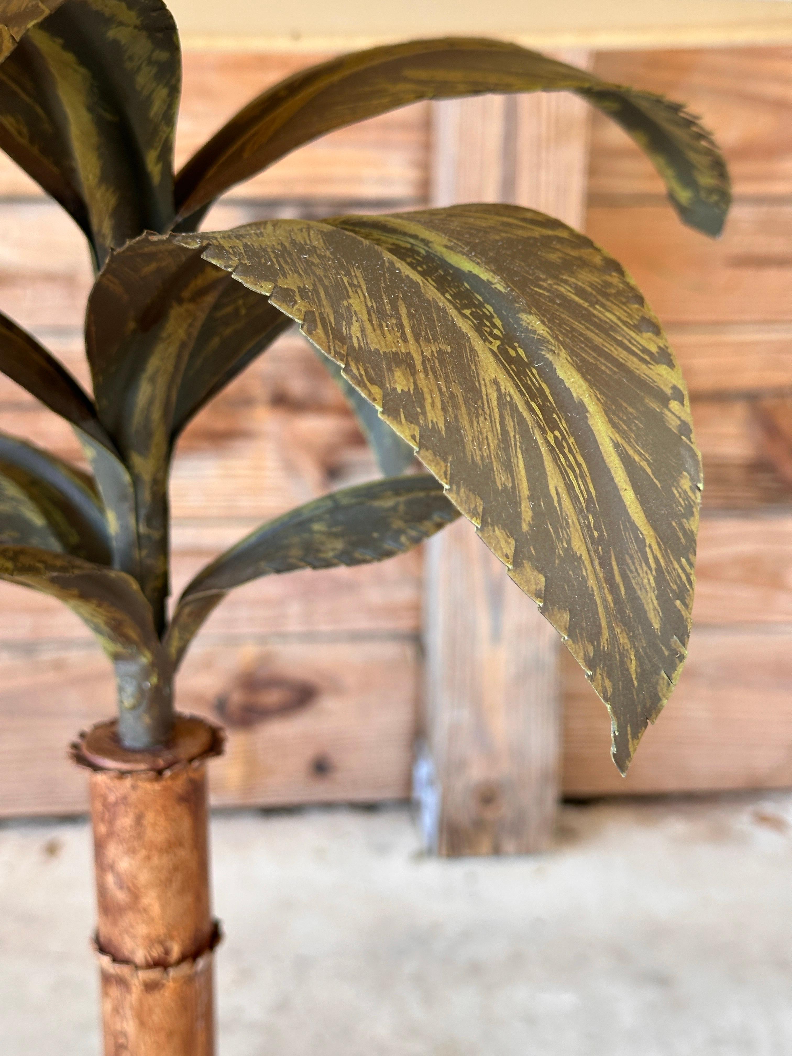 Late 20th Century Hand Painted Metal Tole Palm Tree Table Lamps-Pair For Sale 1