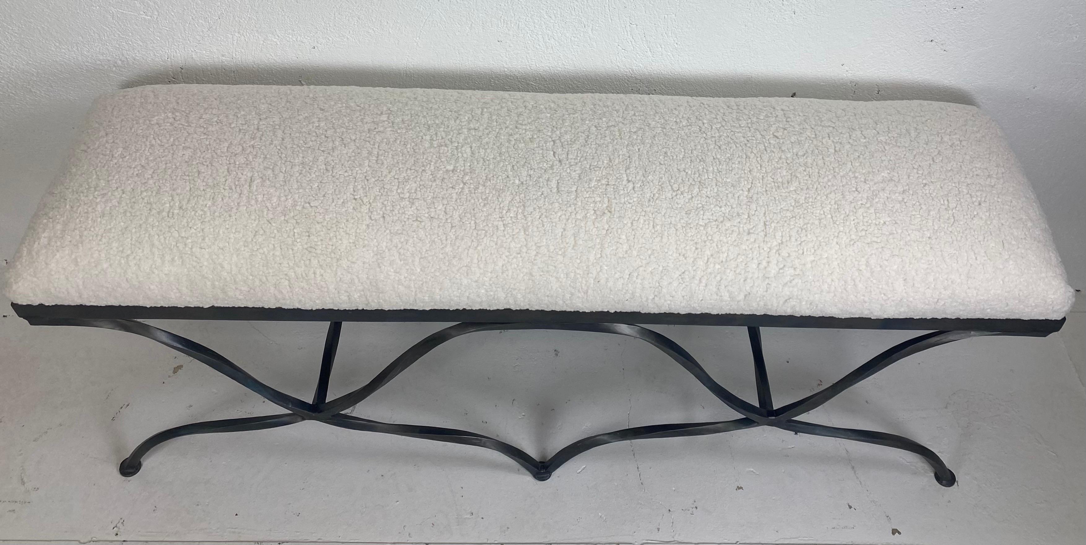 American Classical Late 20th century hand wrought iron newly upholstered bench For Sale