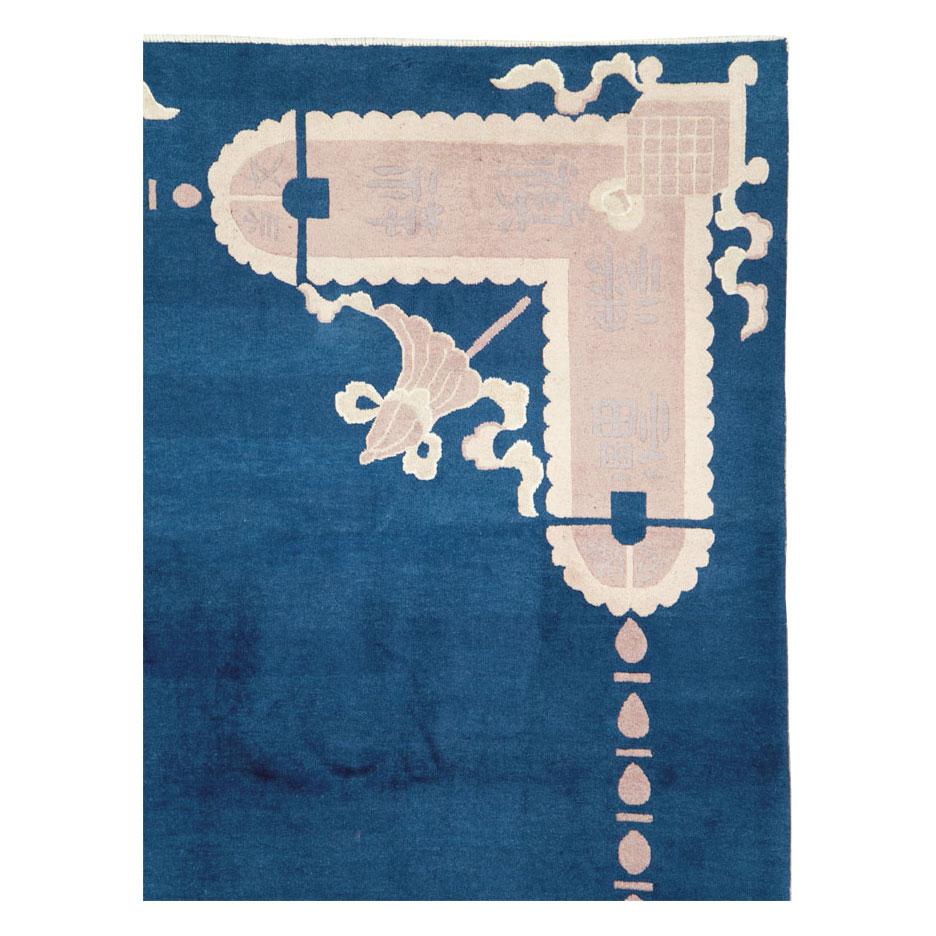 Chinese Chippendale Late 20th Century Handmade Chinese Peking Room Size Carpet in Blue and Mauve For Sale