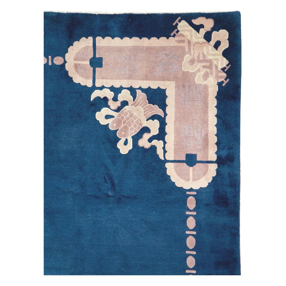 Hand-Knotted Late 20th Century Handmade Chinese Peking Room Size Carpet in Blue and Mauve For Sale