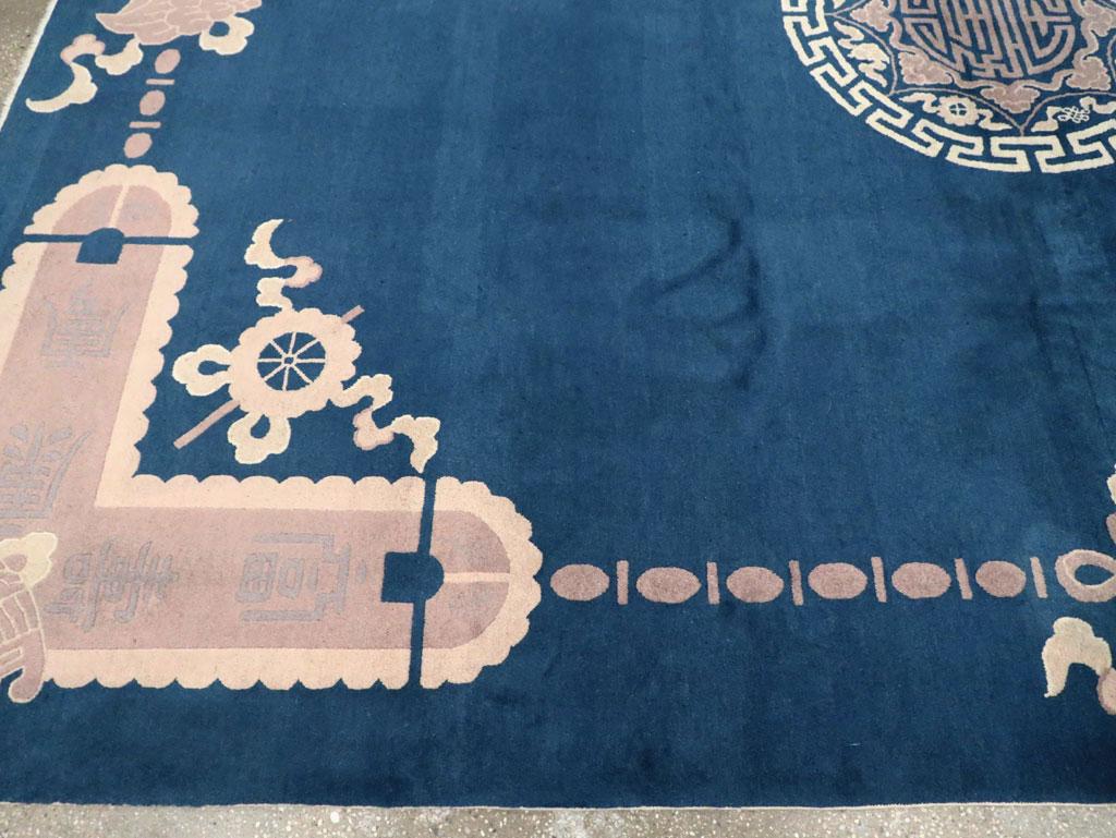 Late 20th Century Handmade Chinese Peking Room Size Carpet in Blue and Mauve For Sale 3