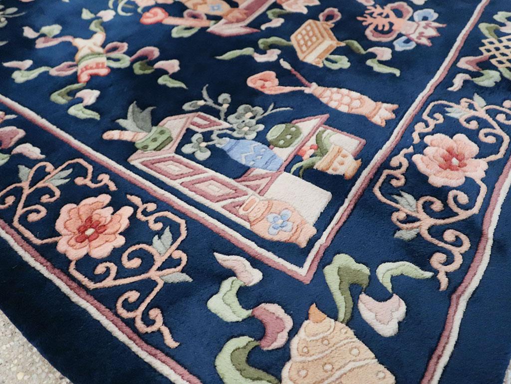 Late 20th Century Handmade Chinese Square Accent Rug in Dark Blue For Sale 1