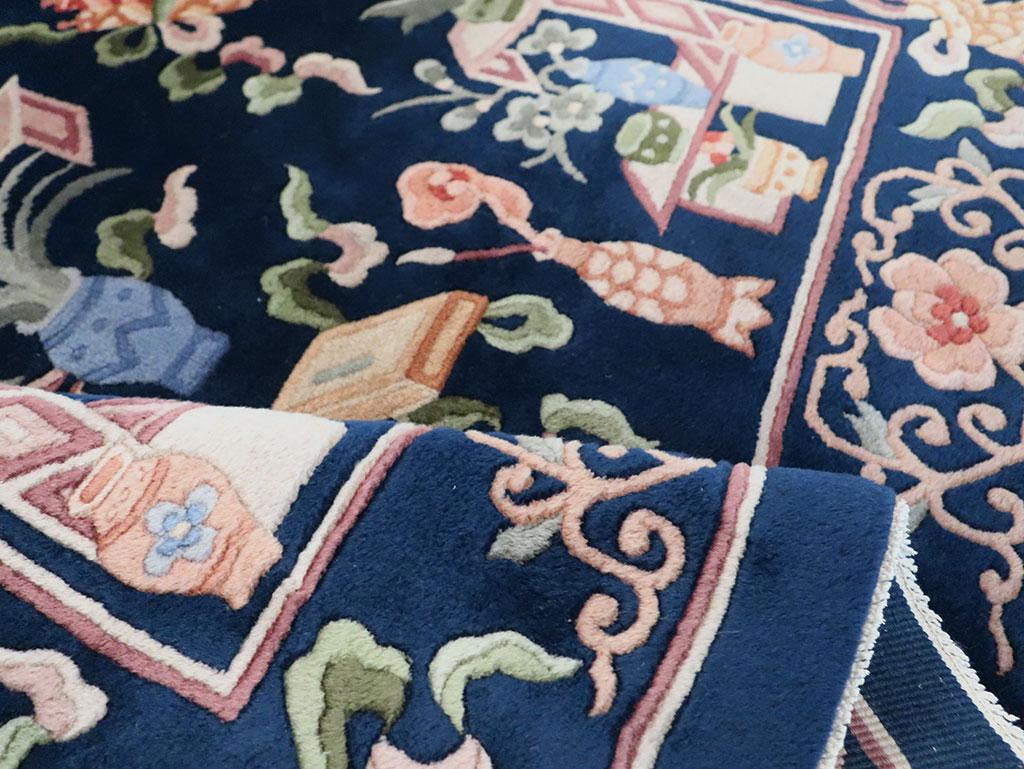 Late 20th Century Handmade Chinese Square Accent Rug in Dark Blue For Sale 2