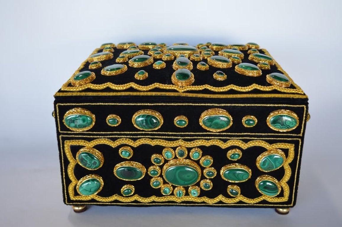 Other Late 20th Century Handmade Jewelry Box with Malachite For Sale