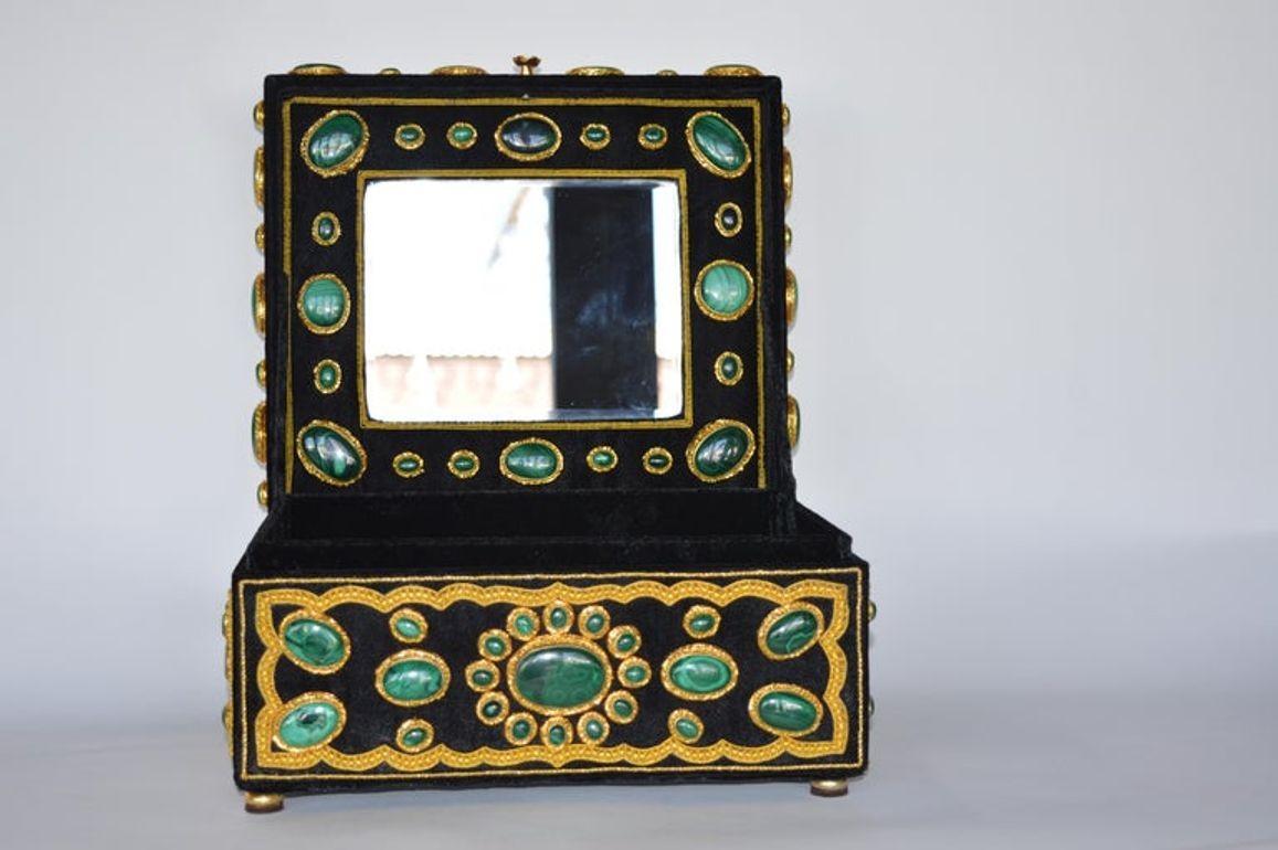 Late 20th Century Handmade Jewelry Box with Malachite For Sale 2