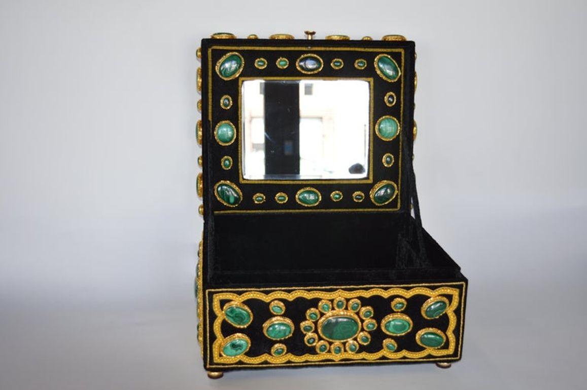 Late 20th Century Handmade Jewelry Box with Malachite For Sale 3