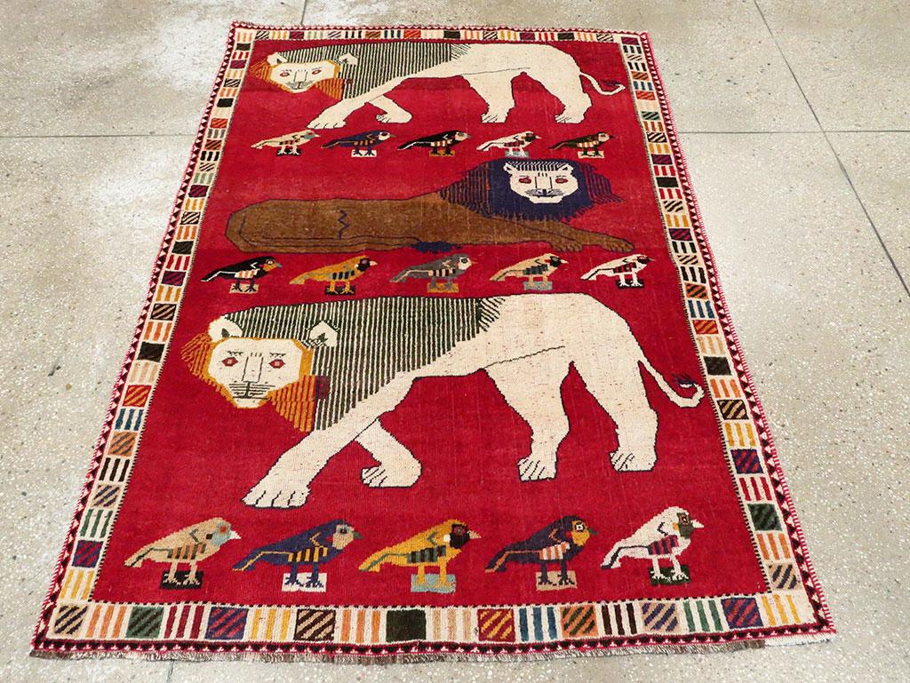 Hand-Knotted Late 20th Century Handmade Persian Gabbeh Pictorial Accent Rug
