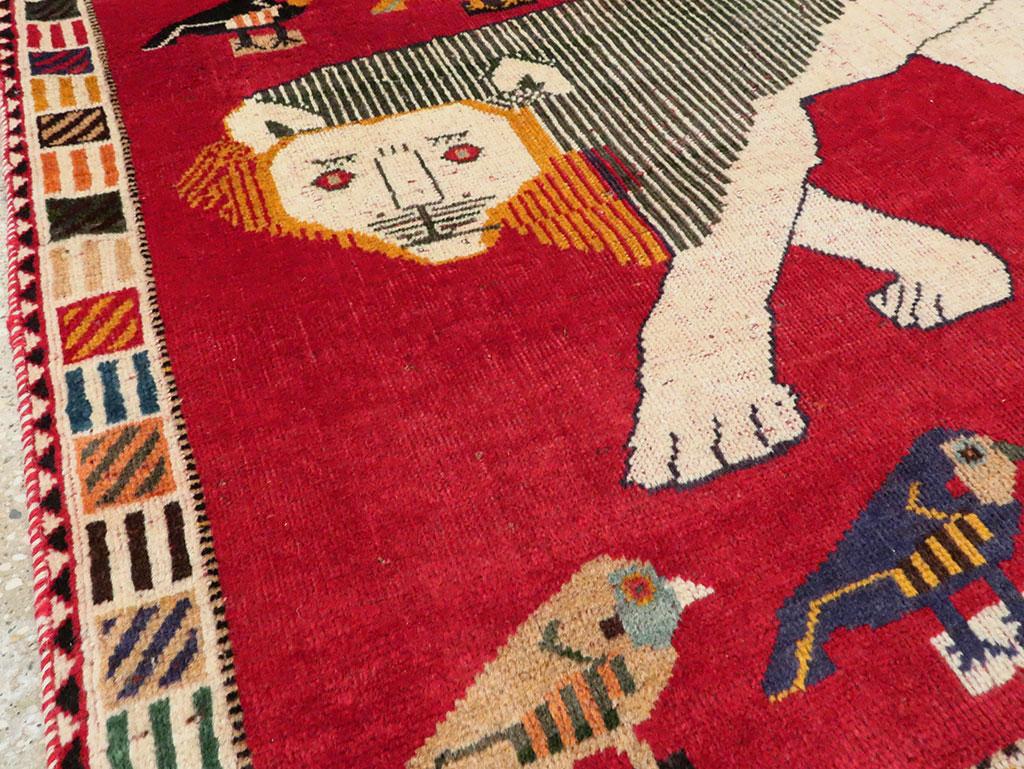 Late 20th Century Handmade Persian Gabbeh Pictorial Accent Rug In Excellent Condition In New York, NY