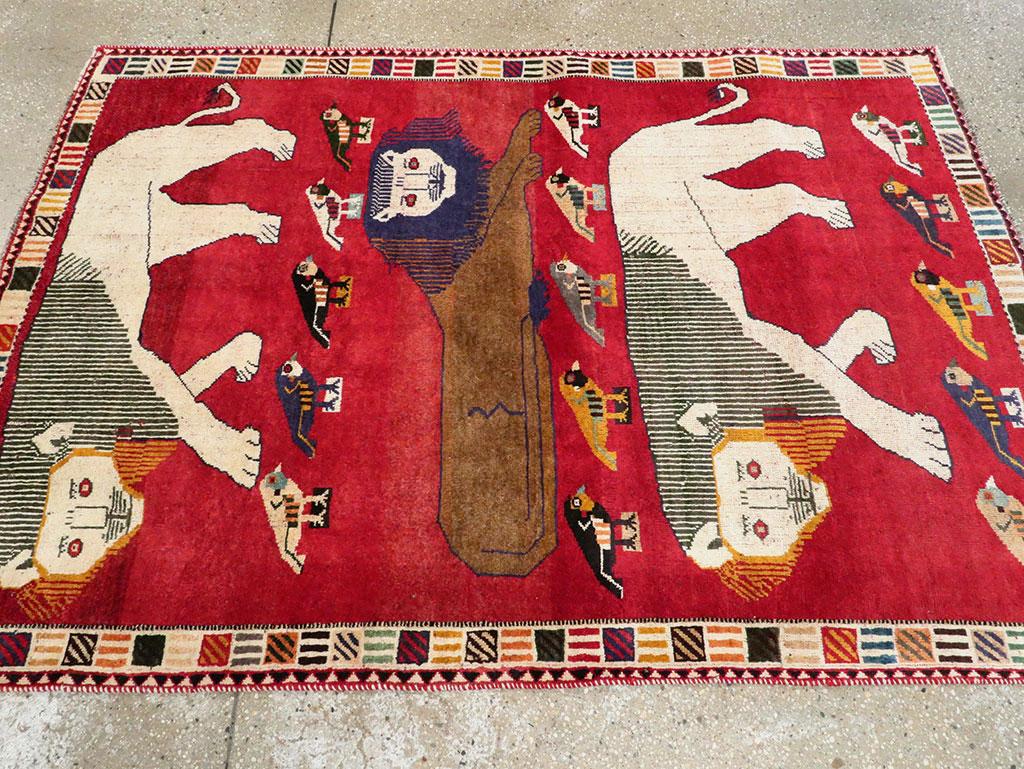 Wool Late 20th Century Handmade Persian Gabbeh Pictorial Accent Rug