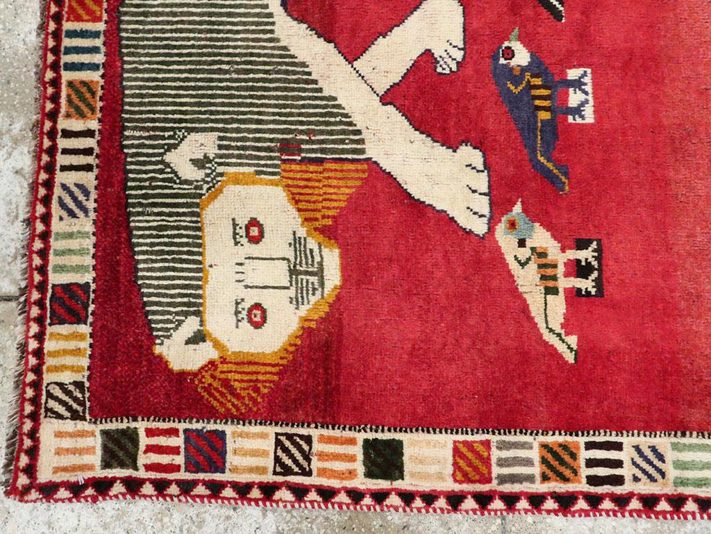 Late 20th Century Handmade Persian Gabbeh Pictorial Accent Rug 2
