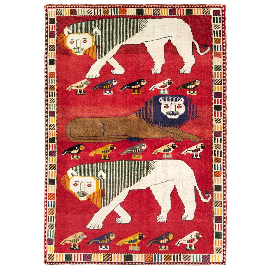 Late 20th Century Handmade Persian Gabbeh Pictorial Accent Rug