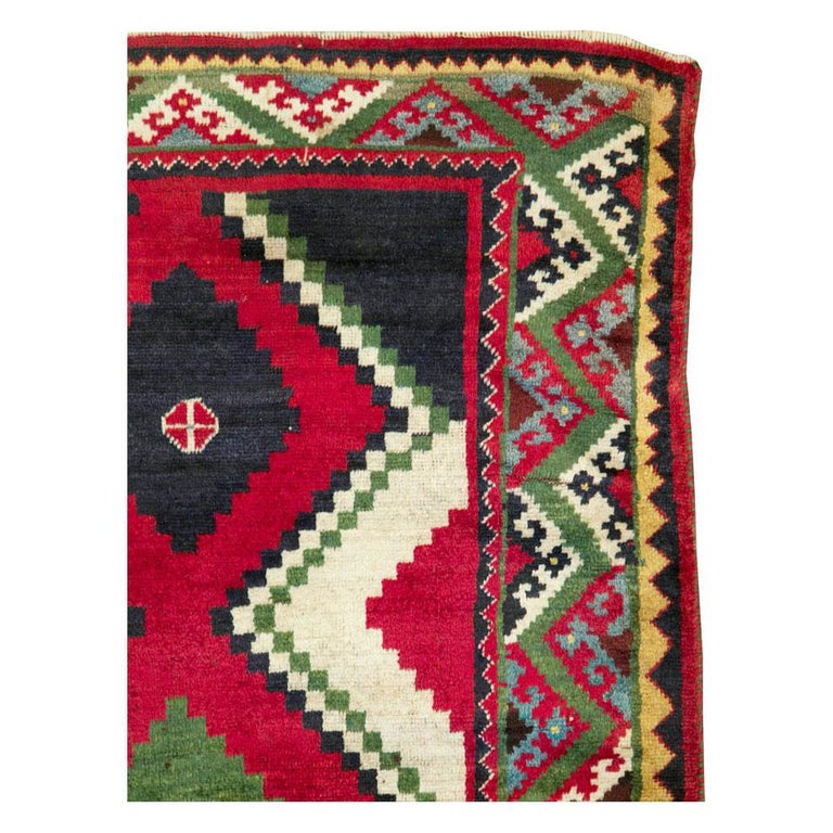 Gabbeh Diamond Pattern Late 20th Century Handmade Persian Tribal Gabbeh Accent Rug in Red and ...
