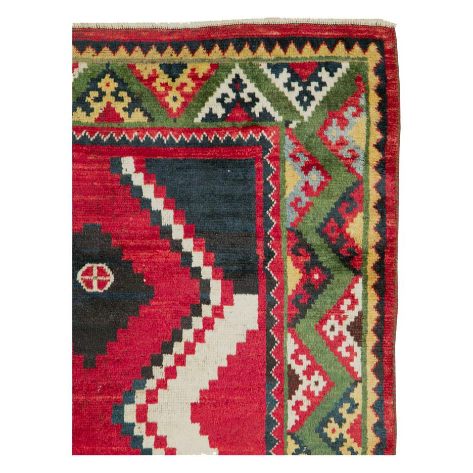 Bohemian Late 20th Century Handmade Persian Tribal Gabbeh Accent Rug in Red and Green For Sale