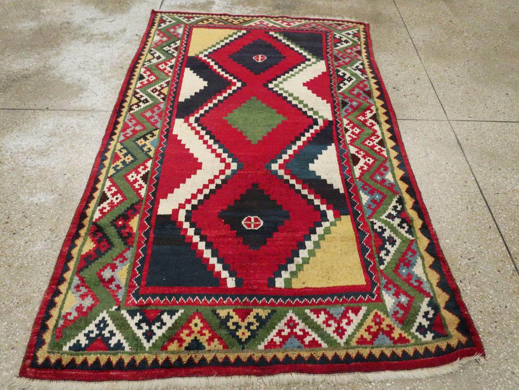 Hand-Knotted Late 20th Century Handmade Persian Tribal Gabbeh Accent Rug in Red and Green For Sale