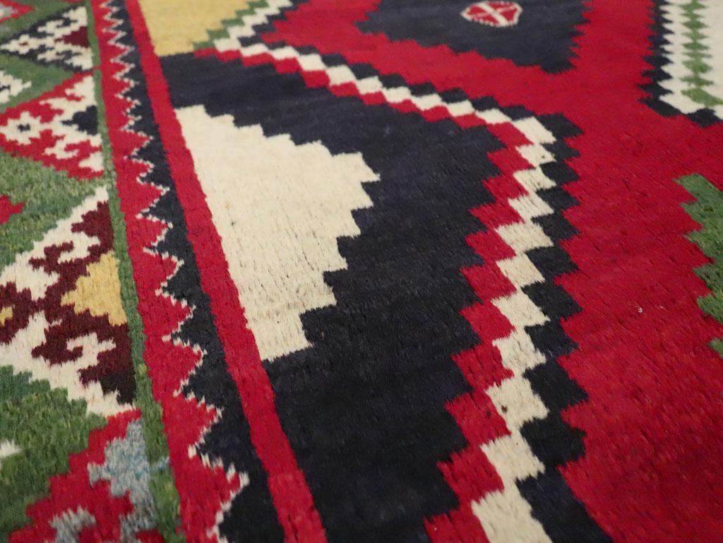 Late 20th Century Handmade Persian Tribal Gabbeh Accent Rug in Red and Green In Excellent Condition For Sale In New York, NY