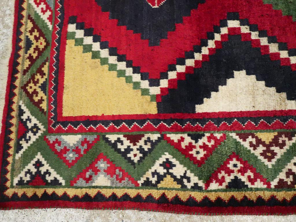 Late 20th Century Handmade Persian Tribal Gabbeh Accent Rug in Red and Green For Sale 1