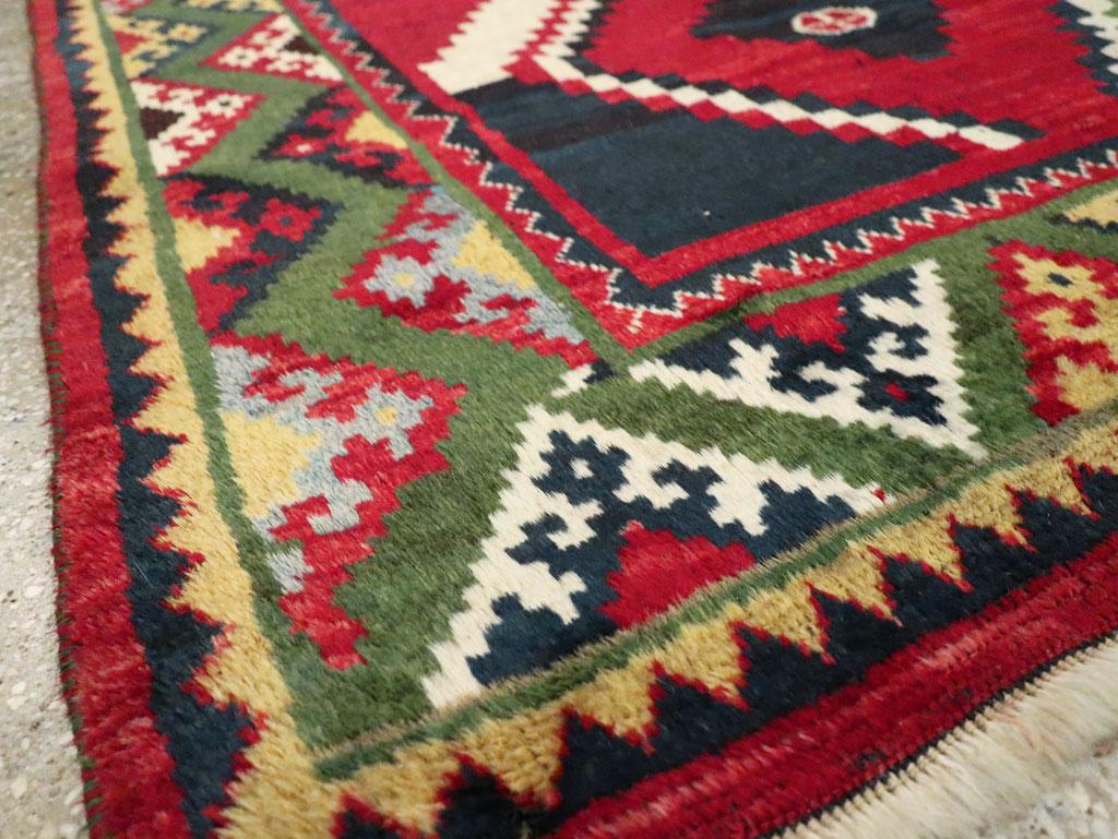 Late 20th Century Handmade Persian Tribal Gabbeh Accent Rug in Red and Green For Sale 2