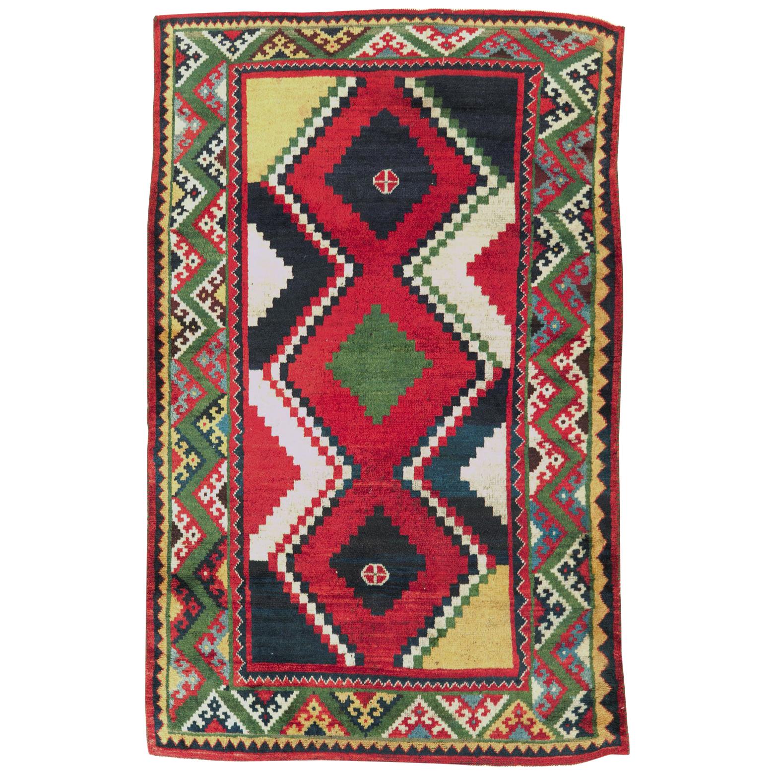 Late 20th Century Handmade Persian Tribal Gabbeh Accent Rug in Red and Green