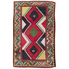 Late 20th Century Handmade Persian Tribal Gabbeh Accent Rug in Red and Green