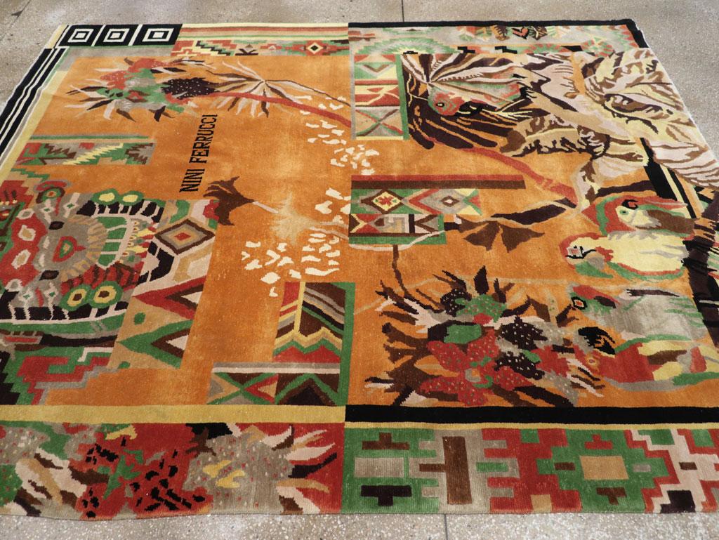 Late 20th Century Handmade Tibetan Art Deco Accent Rug by Nini Ferrucci  In Excellent Condition For Sale In New York, NY