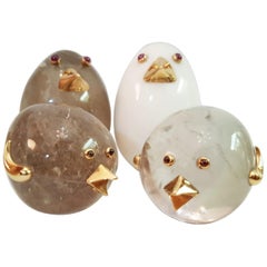 Late 20th Century Handmade Vhernier Chicks Family Animal Sculpture Tableware