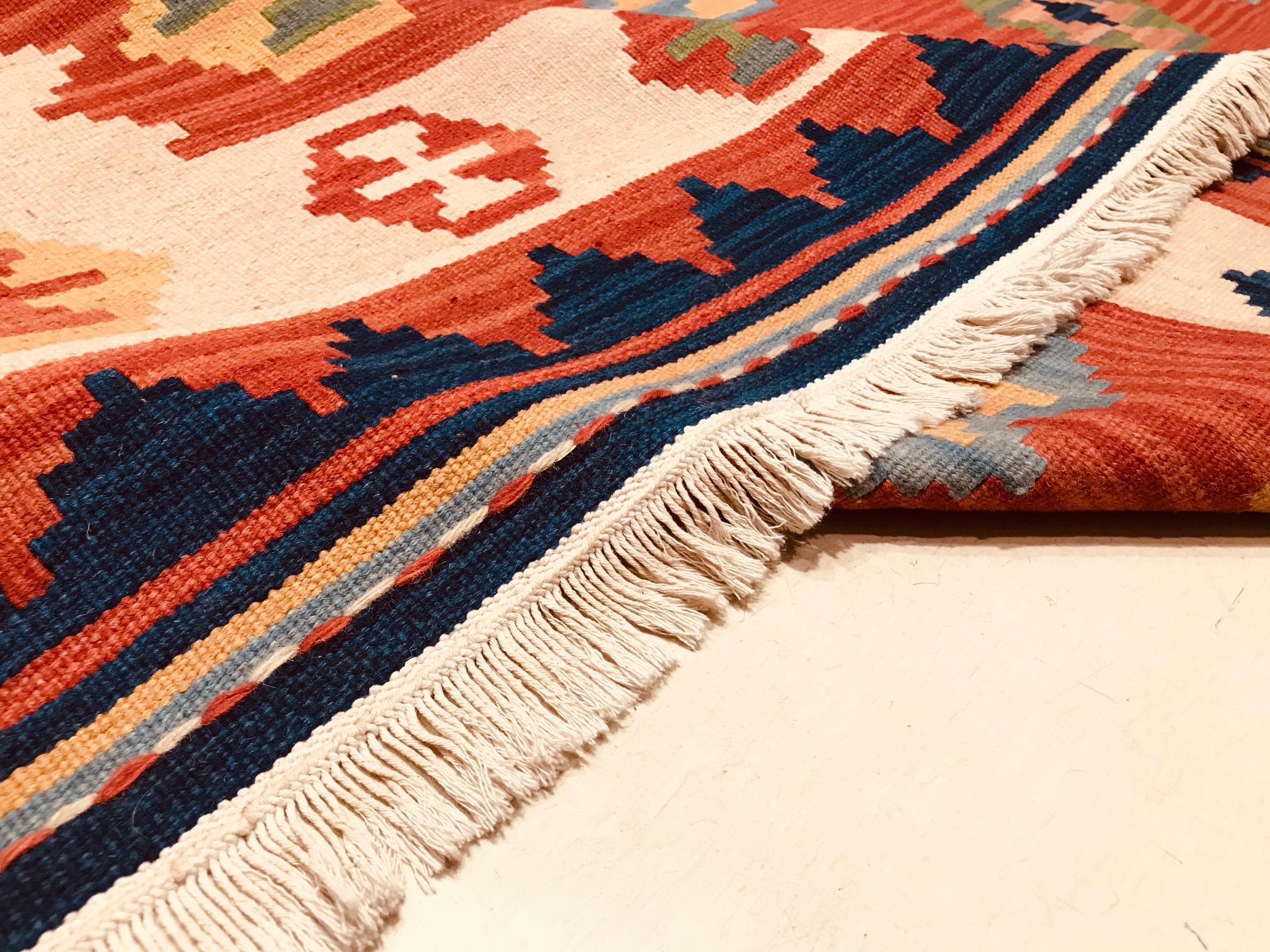 Late 20th Century Handmade Wool Indian Kilim or Rug, 1980s im Angebot 1