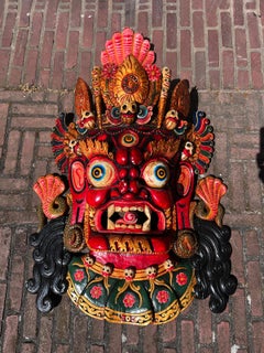 Late 20th century High-quality wooden Mahakala face mask from Nepal