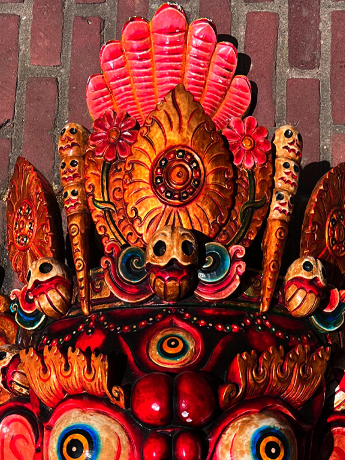 Burmese Late 20th century High-quality wooden Mahakala face mask from Nepal For Sale