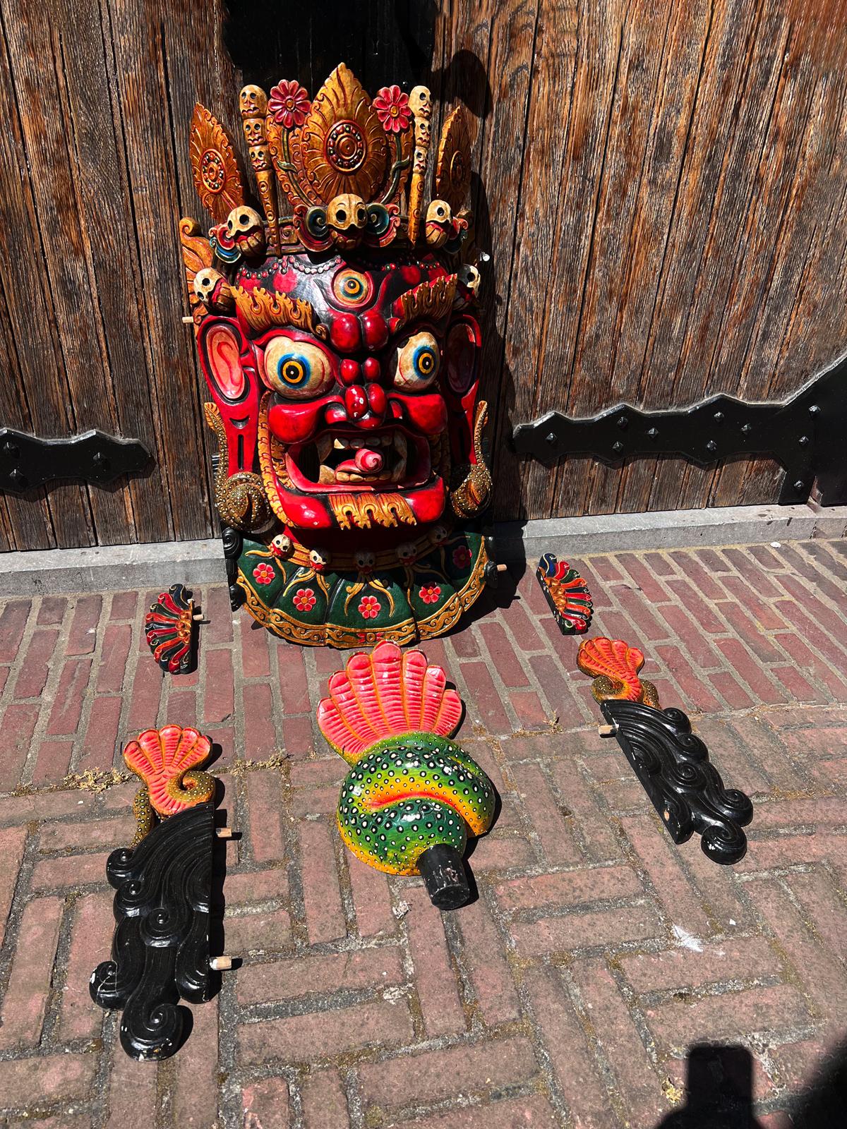 Late 20th century High-quality wooden Mahakala face mask from Nepal For Sale 1