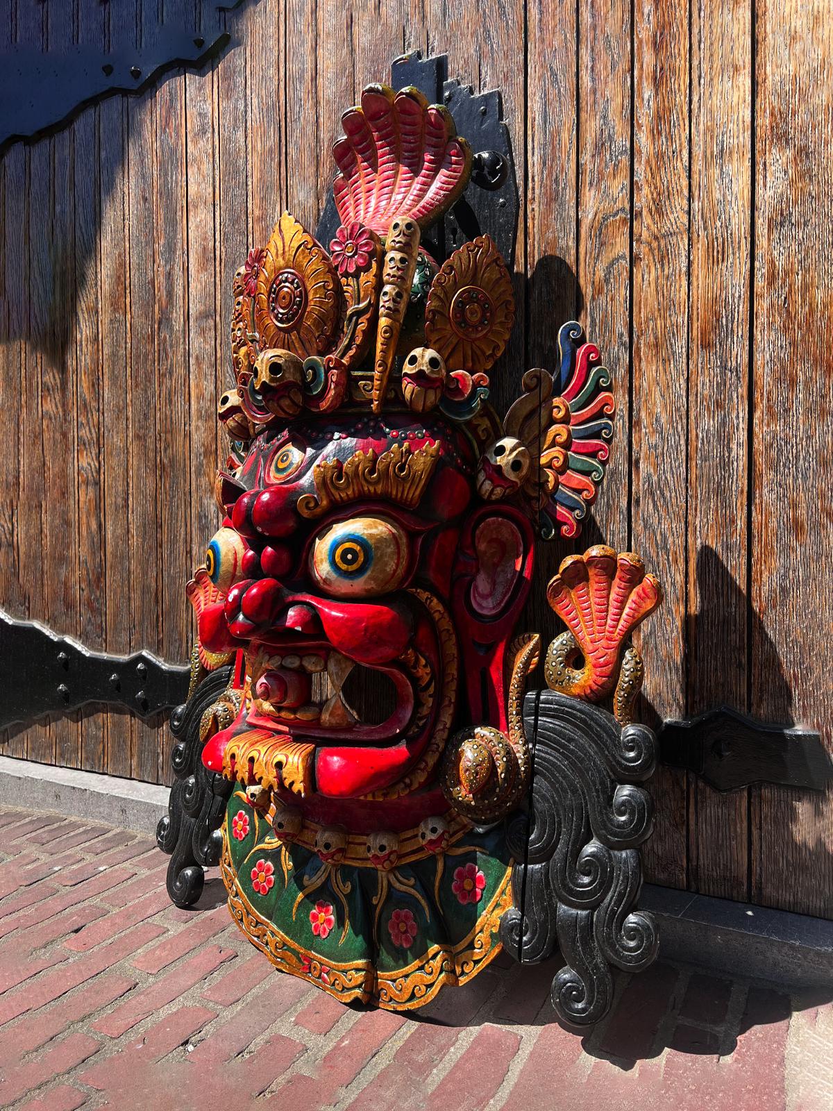 Late 20th century High-quality wooden Mahakala face mask from Nepal For Sale 2
