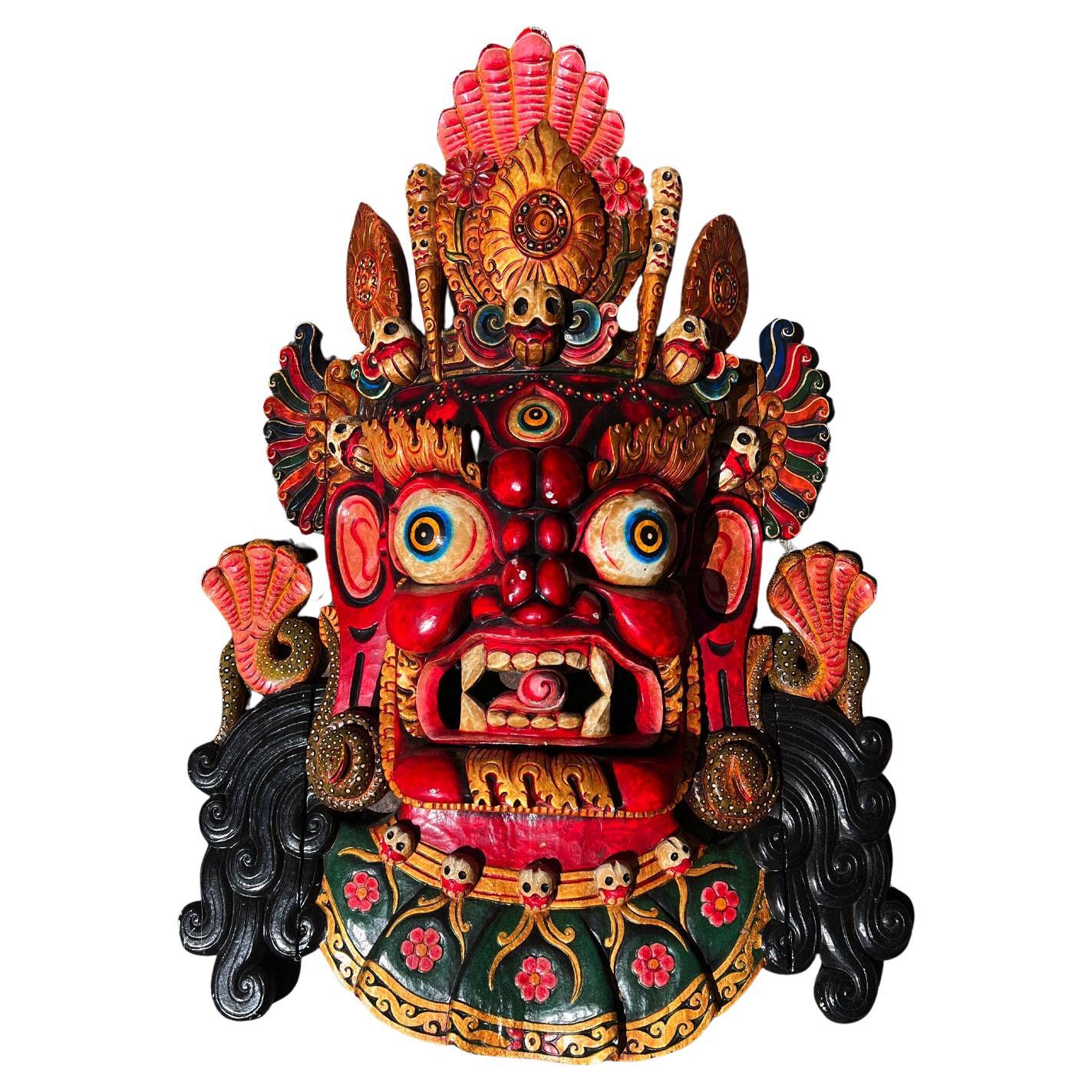 Late 20th century High-quality wooden Mahakala face mask from Nepal For Sale