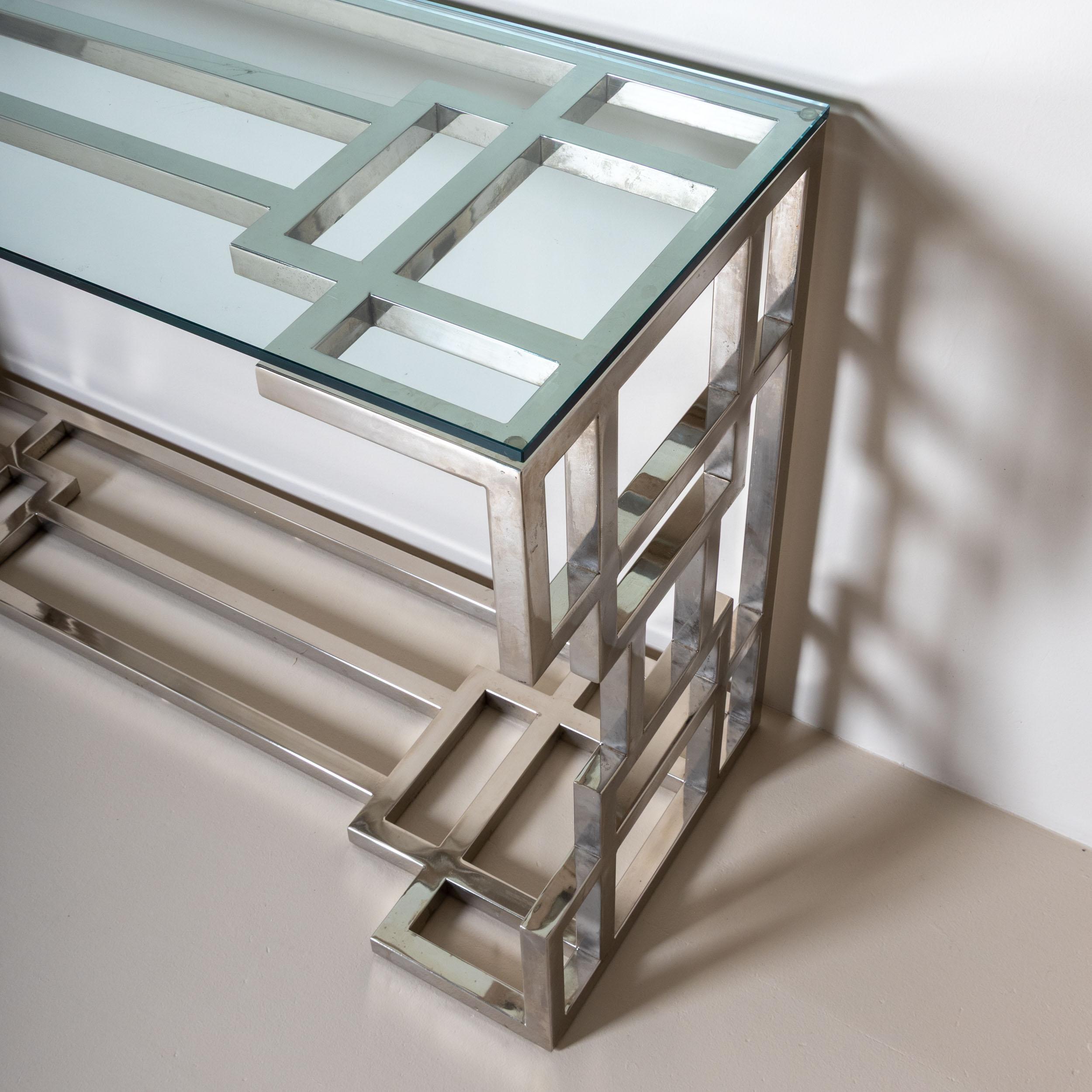 Konsolen aus Metall und Glas im Hollywood-Regency-Stil des späten 20. im Angebot 2