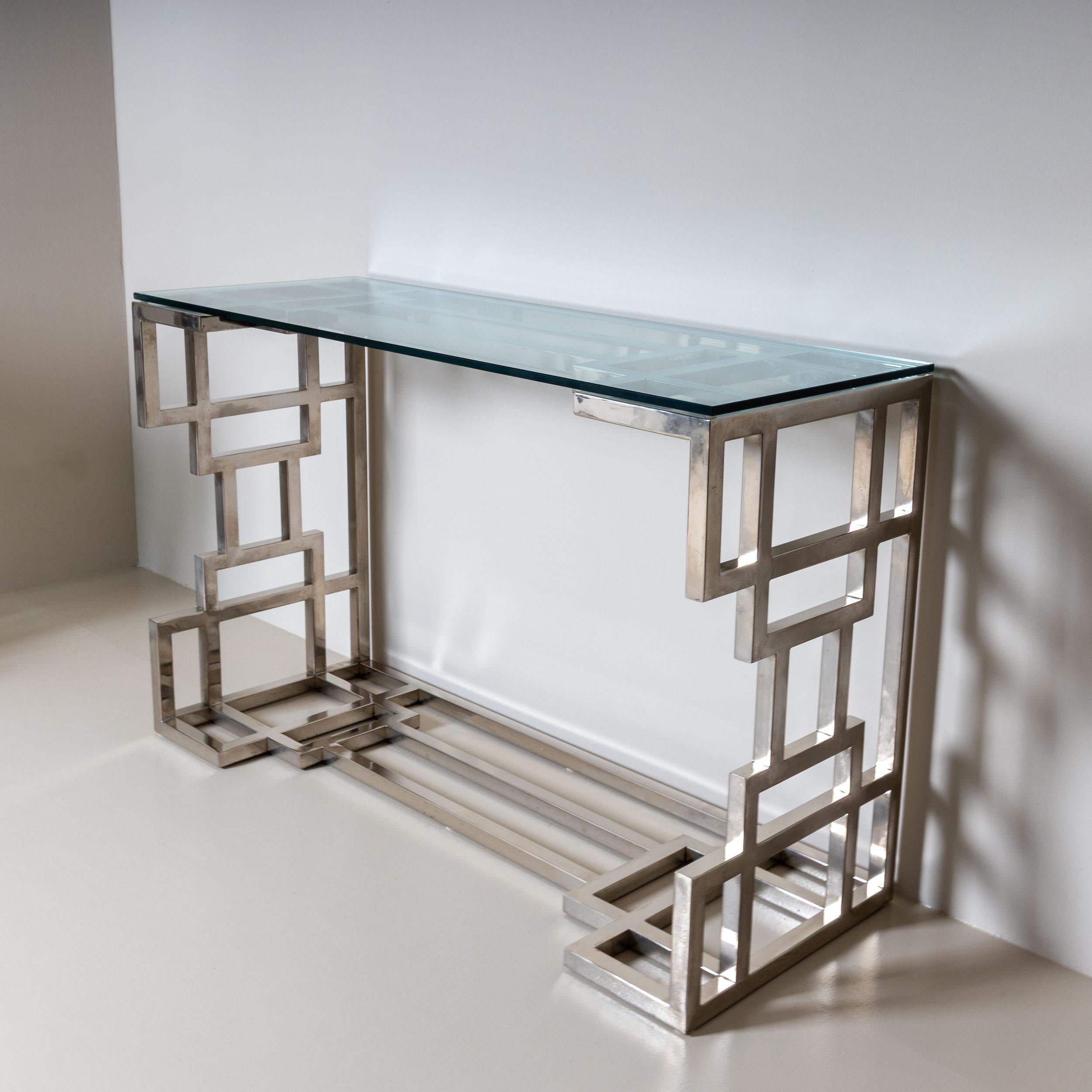 Konsolen aus Metall und Glas im Hollywood-Regency-Stil des späten 20. im Angebot 3