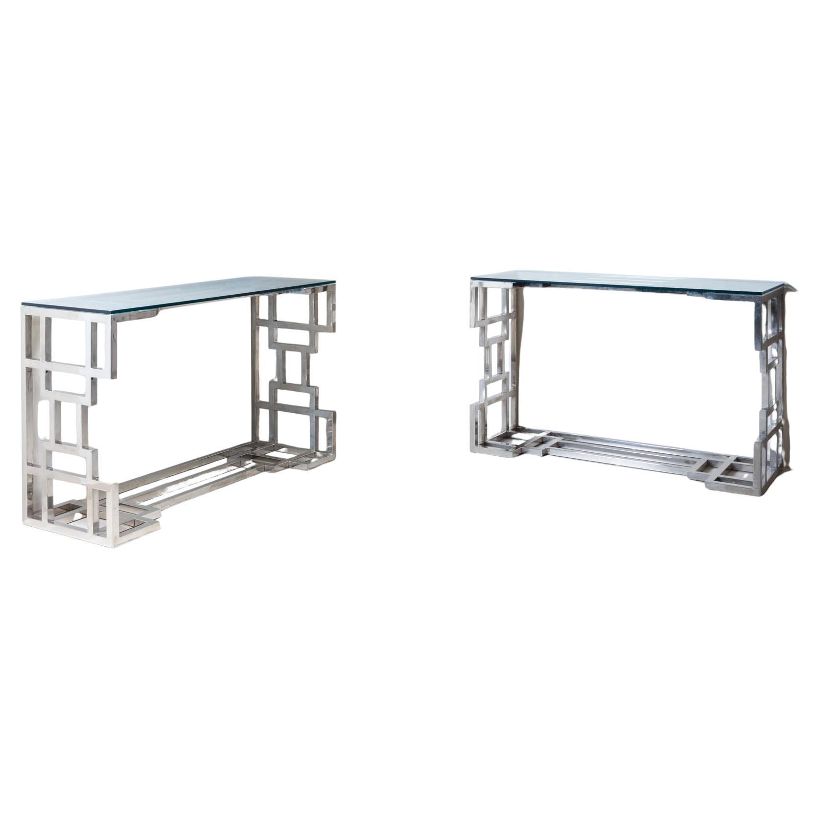 Konsolen aus Metall und Glas im Hollywood-Regency-Stil des späten 20. im Angebot