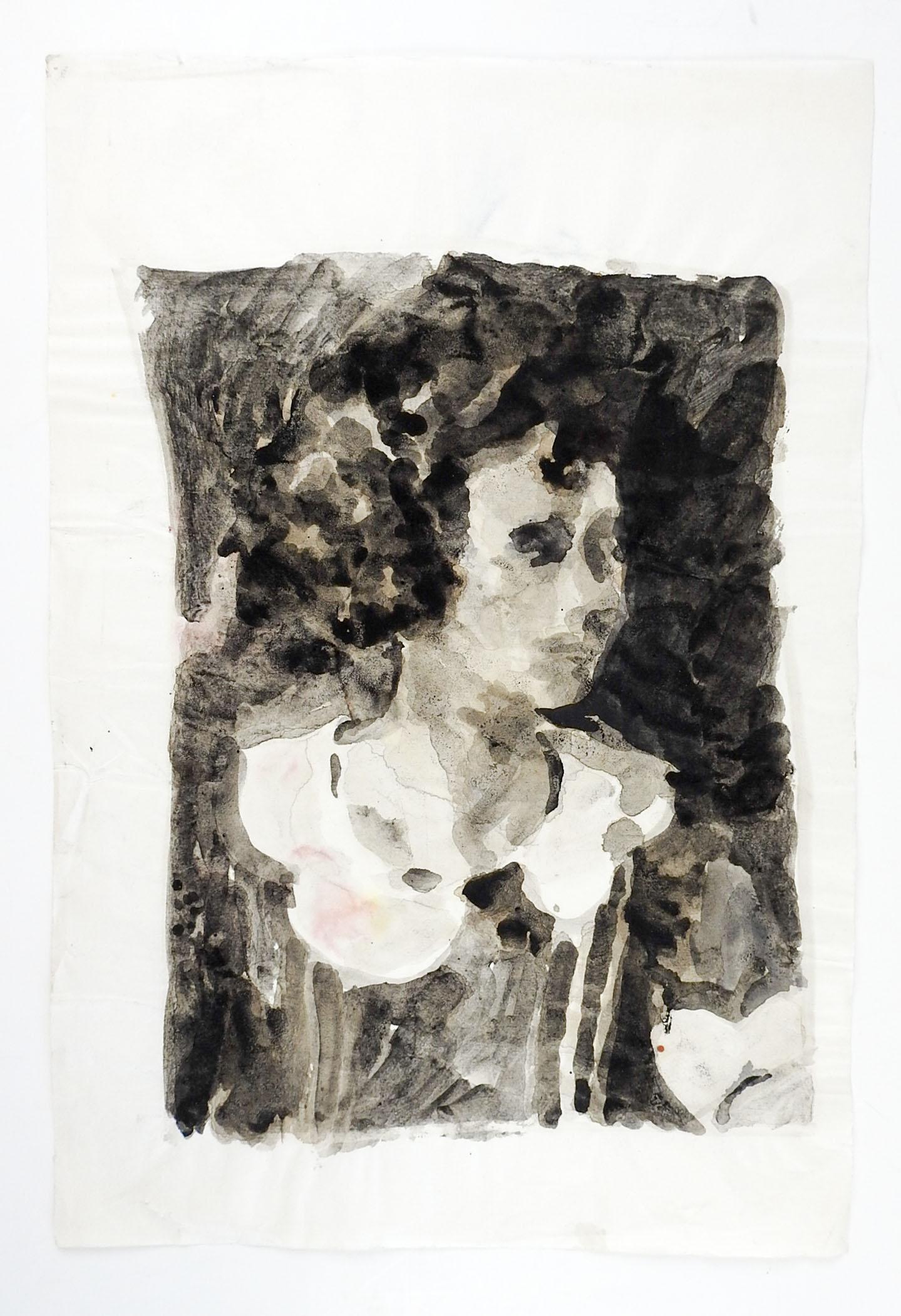 Vintage circa 20ème siècle gouache sur papier fin de femme par Marilyn Lanfear (1930-2020) Texas. Fait partie de la série Portrait de Mona (d'après une photo de la belle-mère de l'artiste). Non signée. Non encadré, provenant directement de la