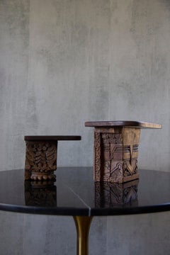 Late 20th Century Indian Hand-Carved Wood Wall Shelf, a Pair