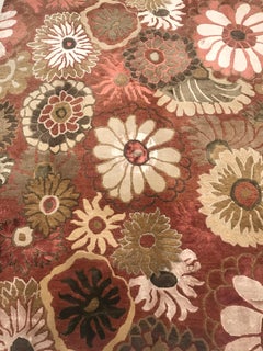 Late 20th Century Indian Hand Knotted Rug Silk and Wool with White Olive Coral