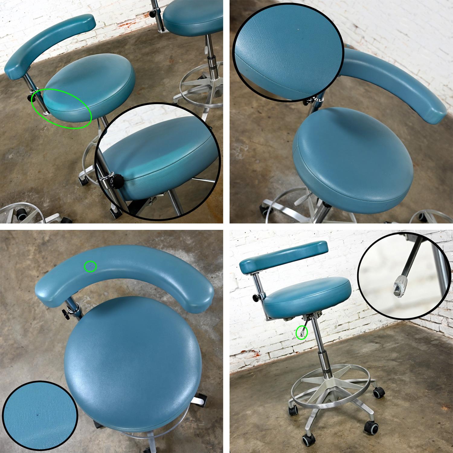 Late 20th Century Industrial Barstools Steel Blue Faux Leather & Chrome Set 5 For Sale 16