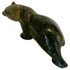 Late 20th Century Inuit Carved Stone Bear Sculpture, Baffin Island, Signed
