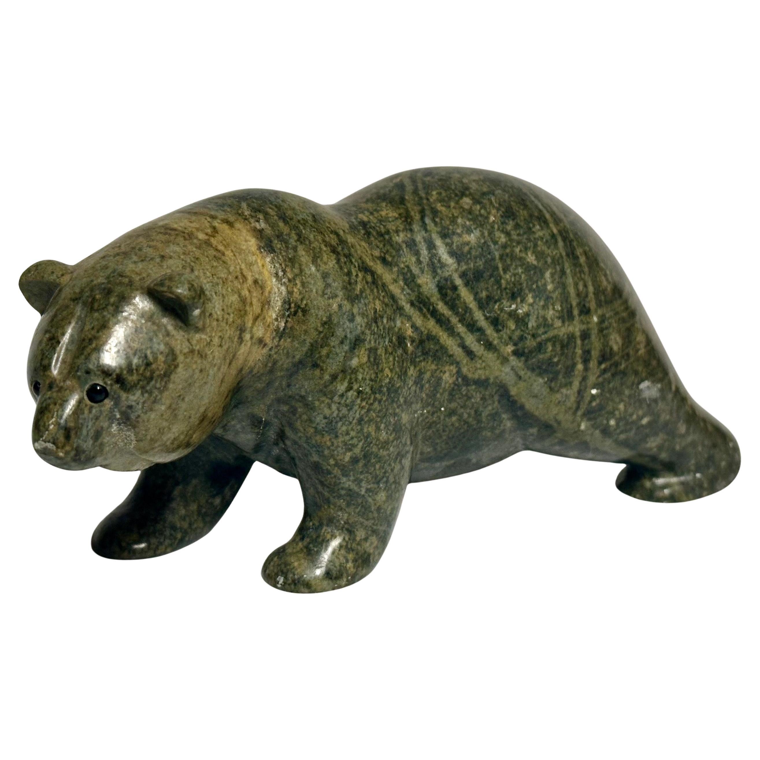 Late 20th Century Inuit Carved Stone Bear Sculpture, Baffin Island, Signed