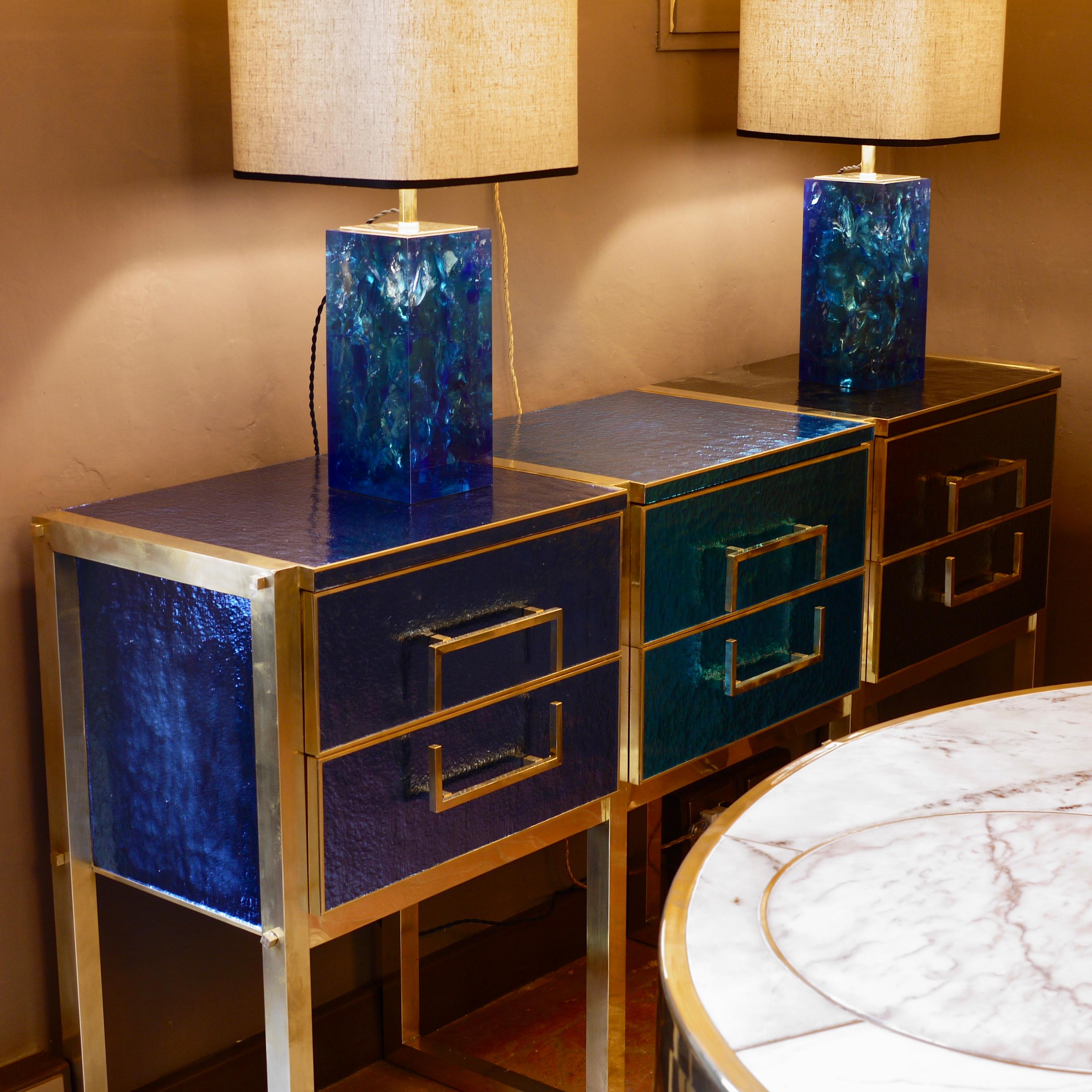 Late 20th Century Iridescent Blue/Grey Murano Glass and Brass Console For Sale 6