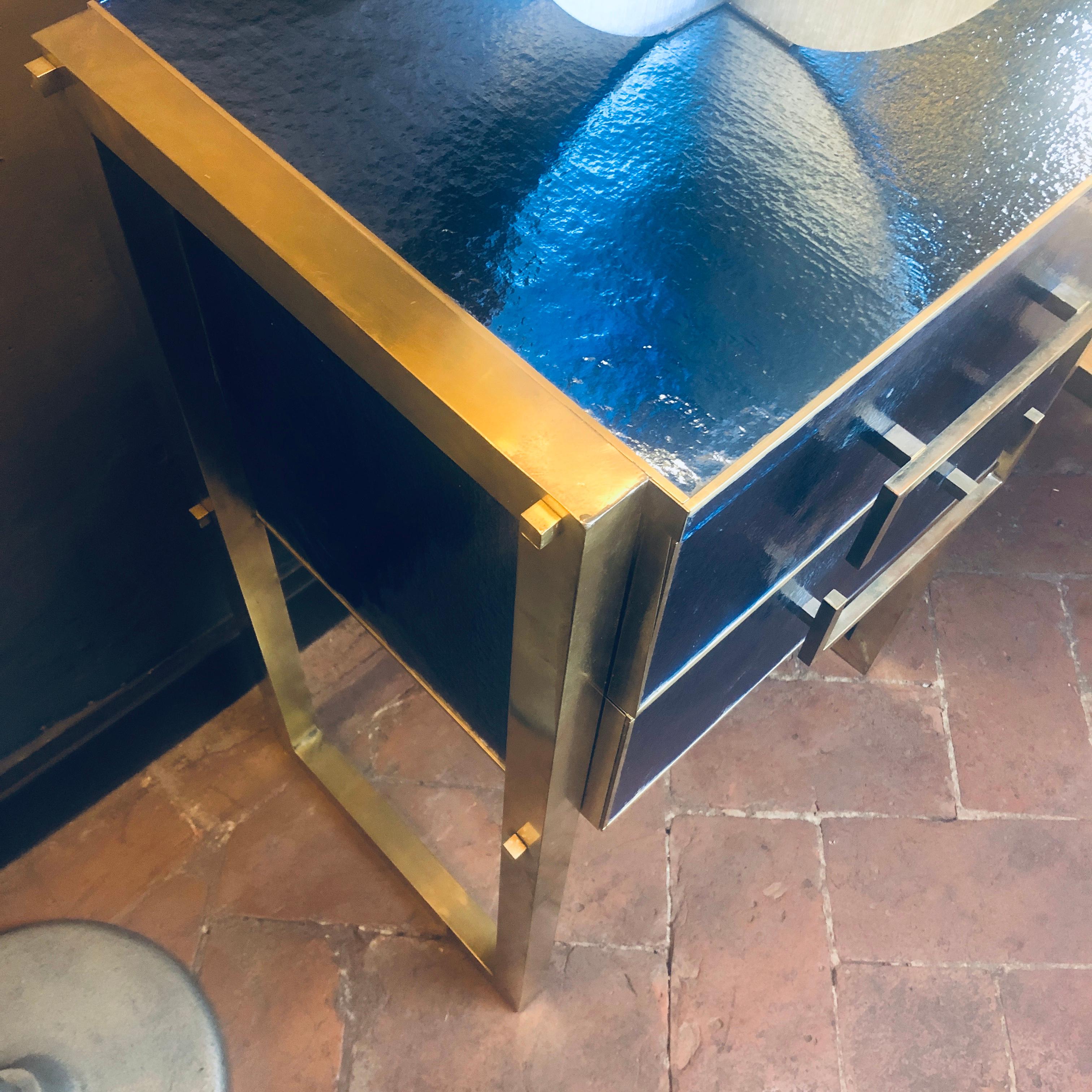 Late 20th Century Iridescent Blue/Grey Murano Glass and Brass Console For Sale 12