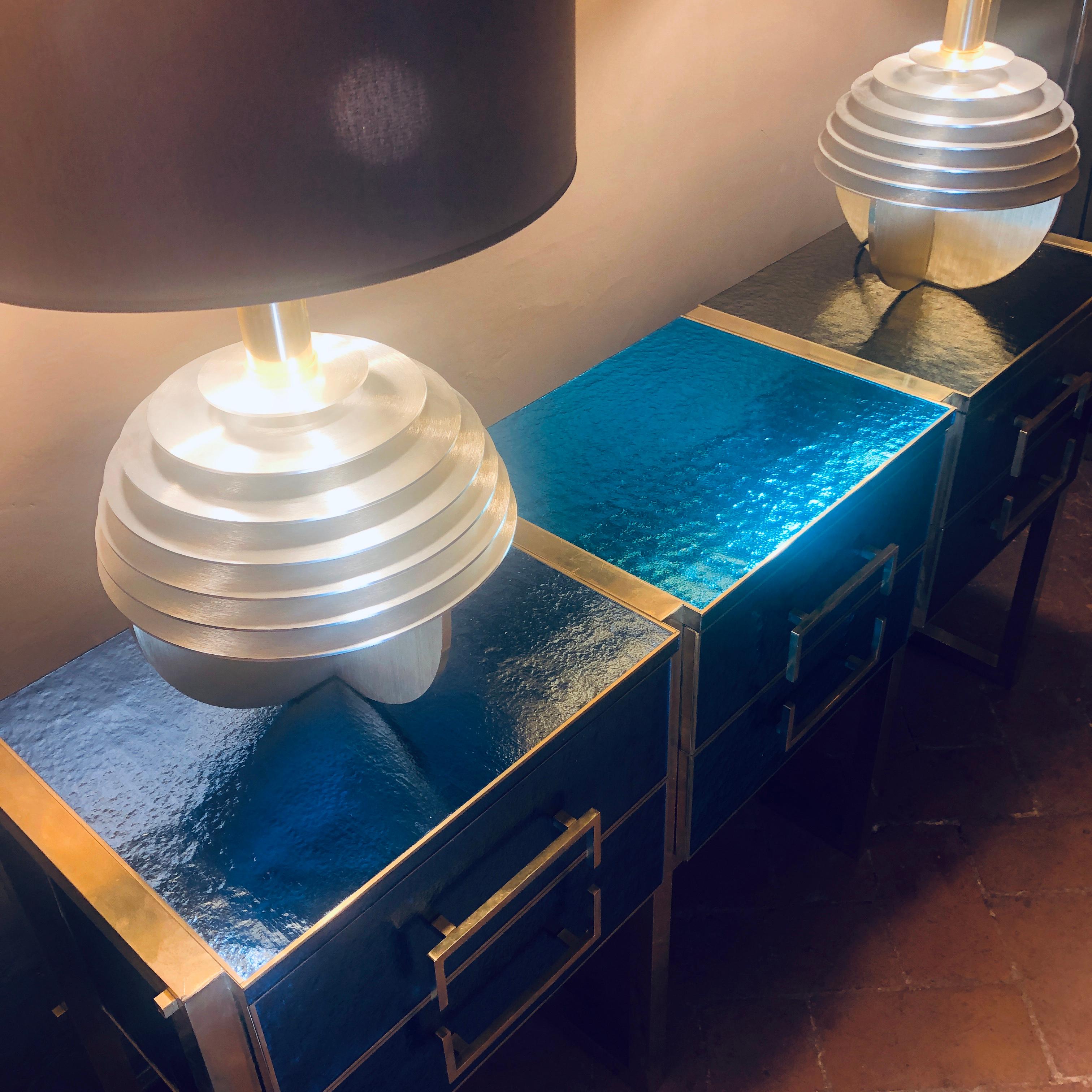 Late 20th Century Iridescent Blue/Grey Murano Glass and Brass Console For Sale 13