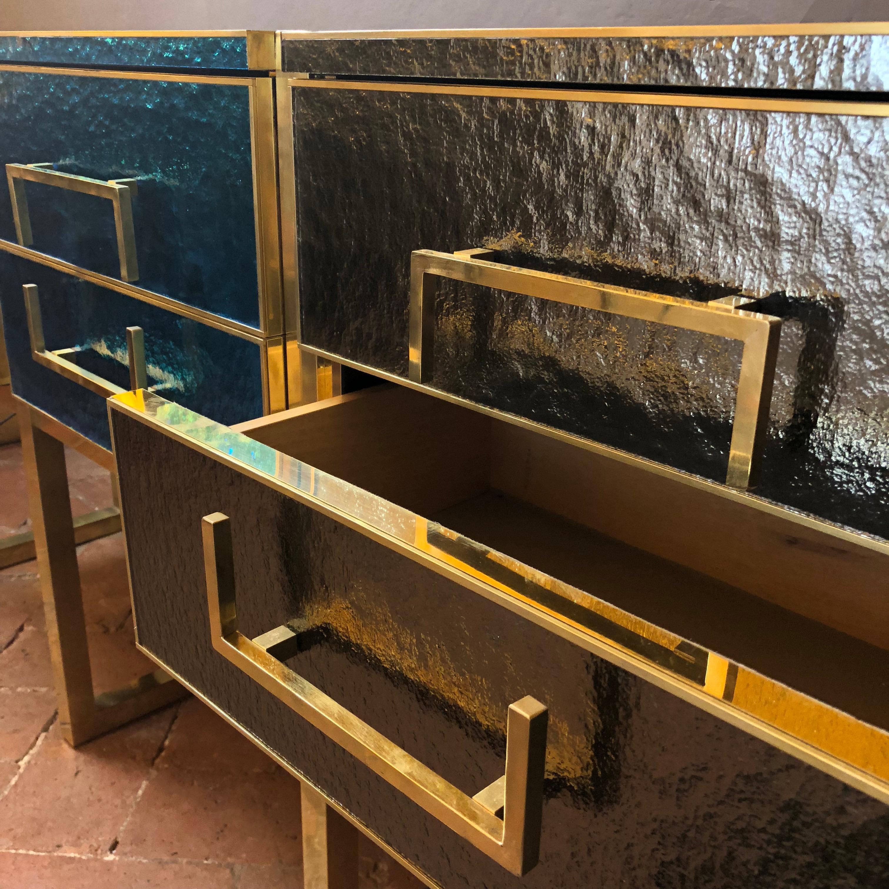 Late 20th Century Iridescent Blue/Grey Murano Glass and Brass Console For Sale 1