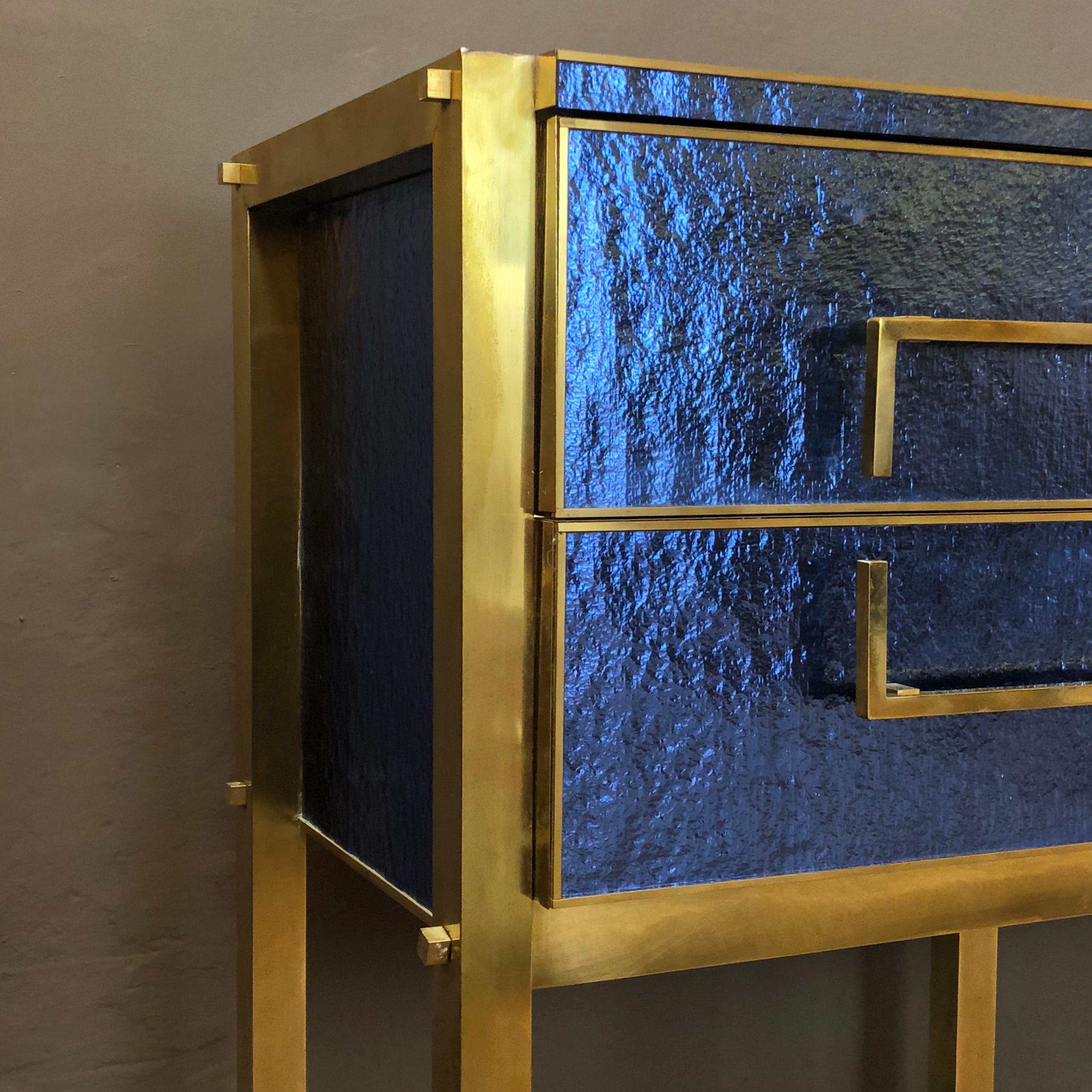 Late 20th Century Iridescent Blue/Grey Murano Glass and Brass Console For Sale 3