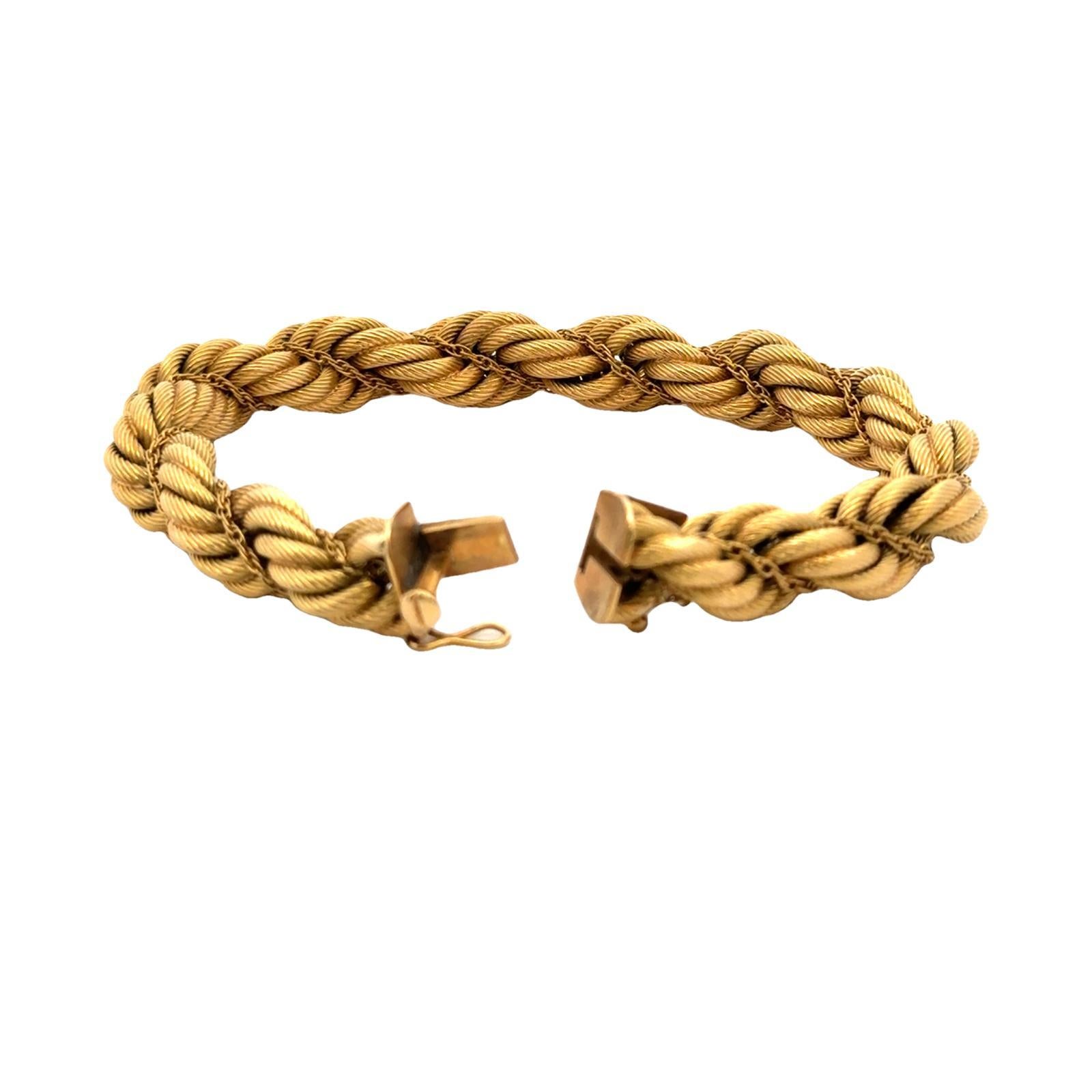 Modern Late 20th Century Italian 18 Karat Yellow Gold Wide Rope Vintage Bracelet