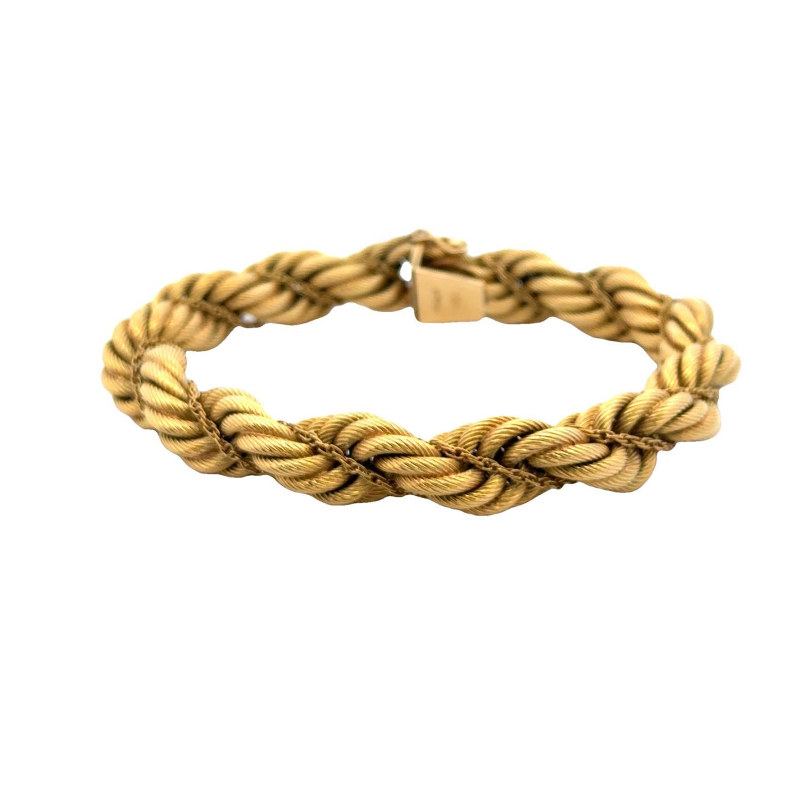 Women's Late 20th Century Italian 18 Karat Yellow Gold Wide Rope Vintage Bracelet