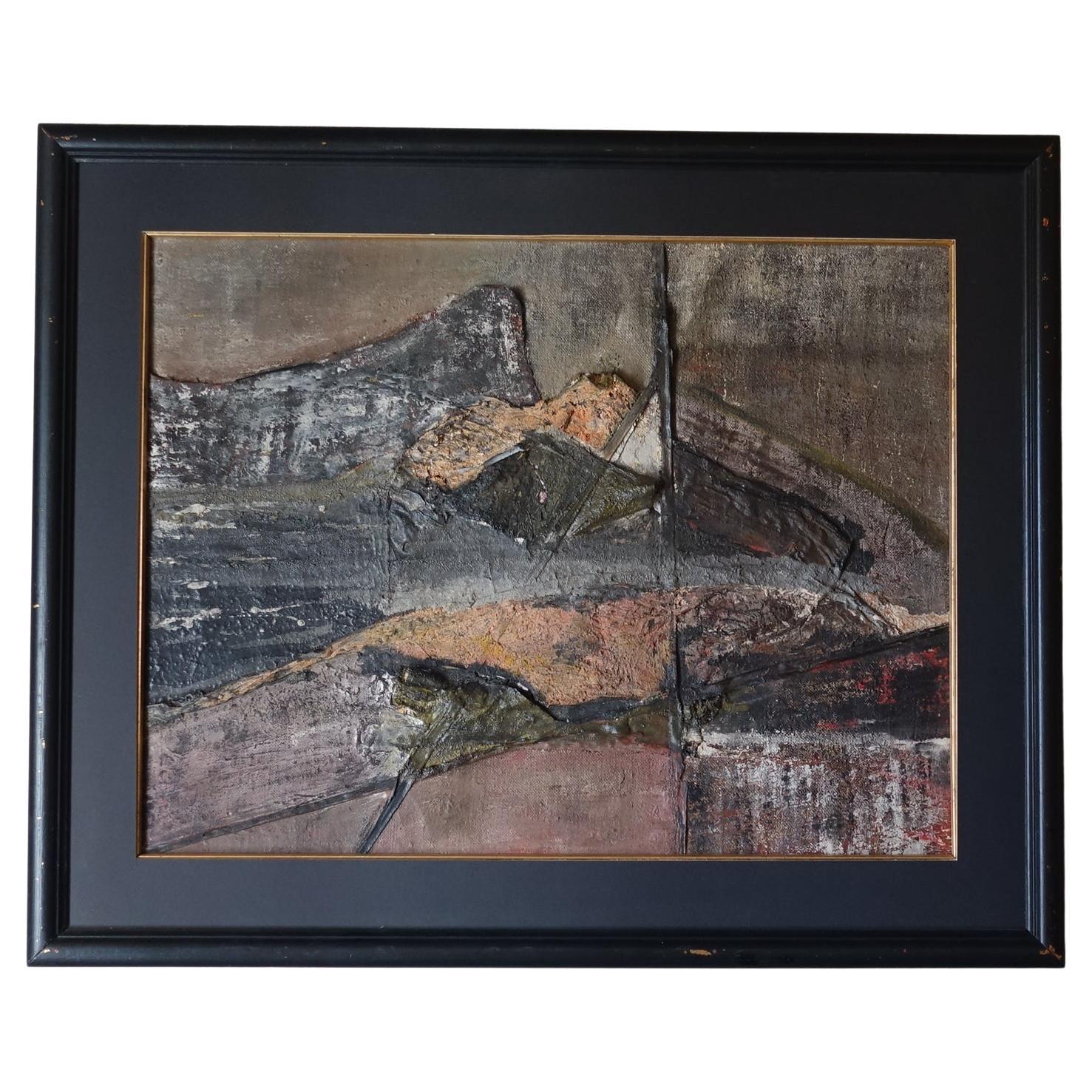 Late 20th Century Italian Abstract Mixed Media Painting Black Frame For Sale