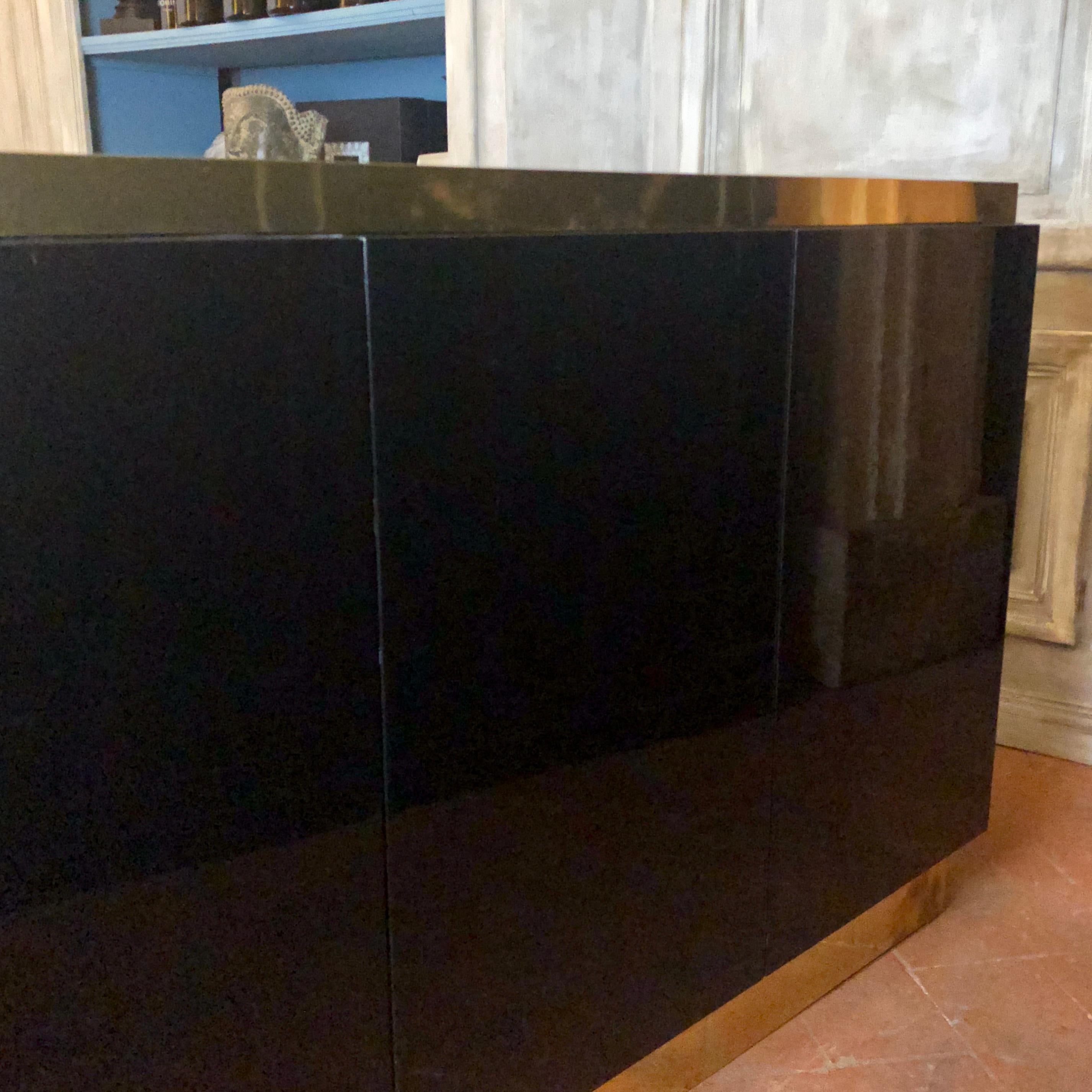 Late 20th Century Italian Black Lacquered Wood and Brass Credenza with Drawers 3