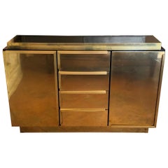 Late 20th Century Italian Black Lacquered Wood and Brass Credenza with Drawers